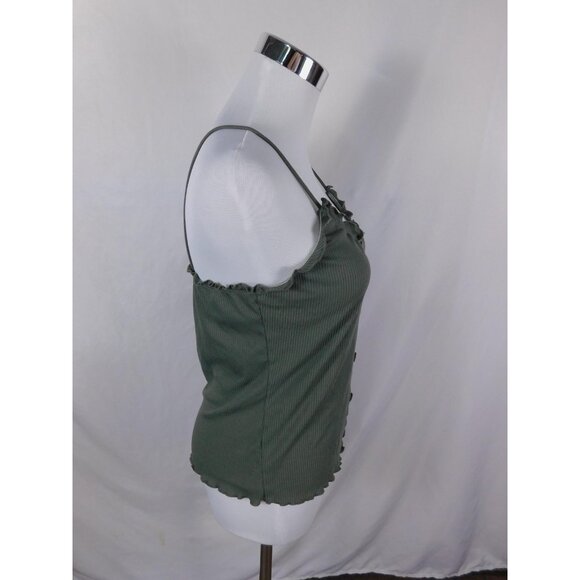 Green Ribbed Button Front Cami Tank Top Womens Medium Lettuce Hem - Picture 7 of 12
